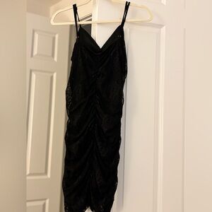 Ruched Lace Bodycon Dress, Black, L (fits like women’s XS/S/M) *** EUC!!!
